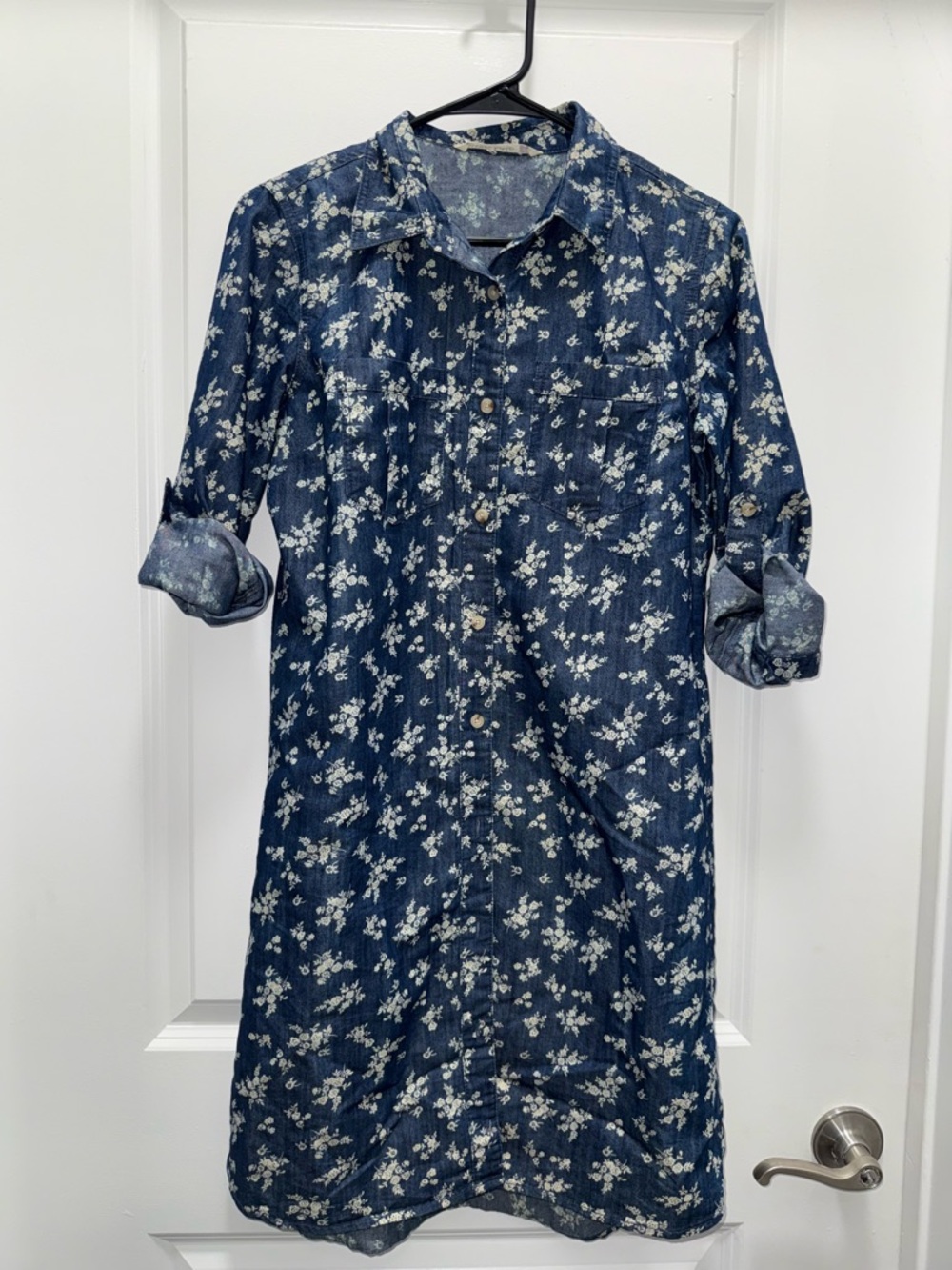 Given Kale Navy Blue Floral Button-Up Shirt Dress